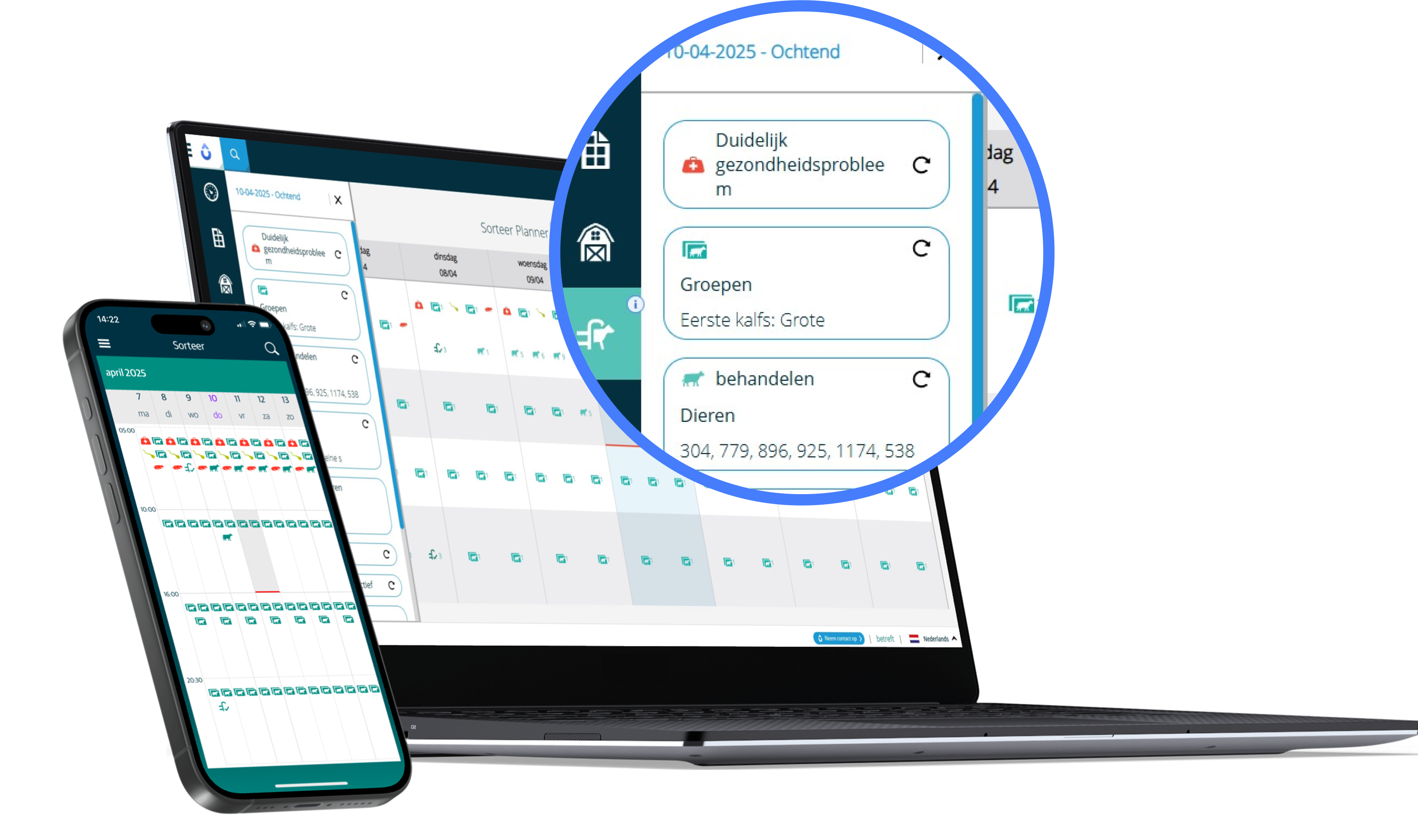 A laptop and smartphone with a calendar and informations visible on the screens